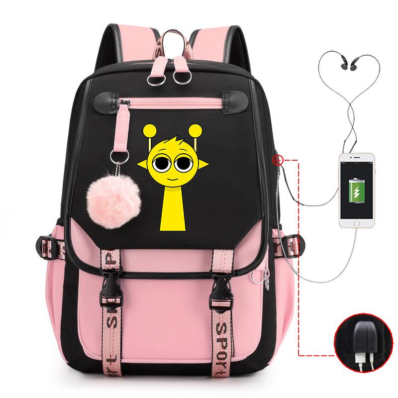 Personality Trend Cartoon Printing Double Shoulder College Style Student Leisure Schoolbag Multi-function Large Capacity