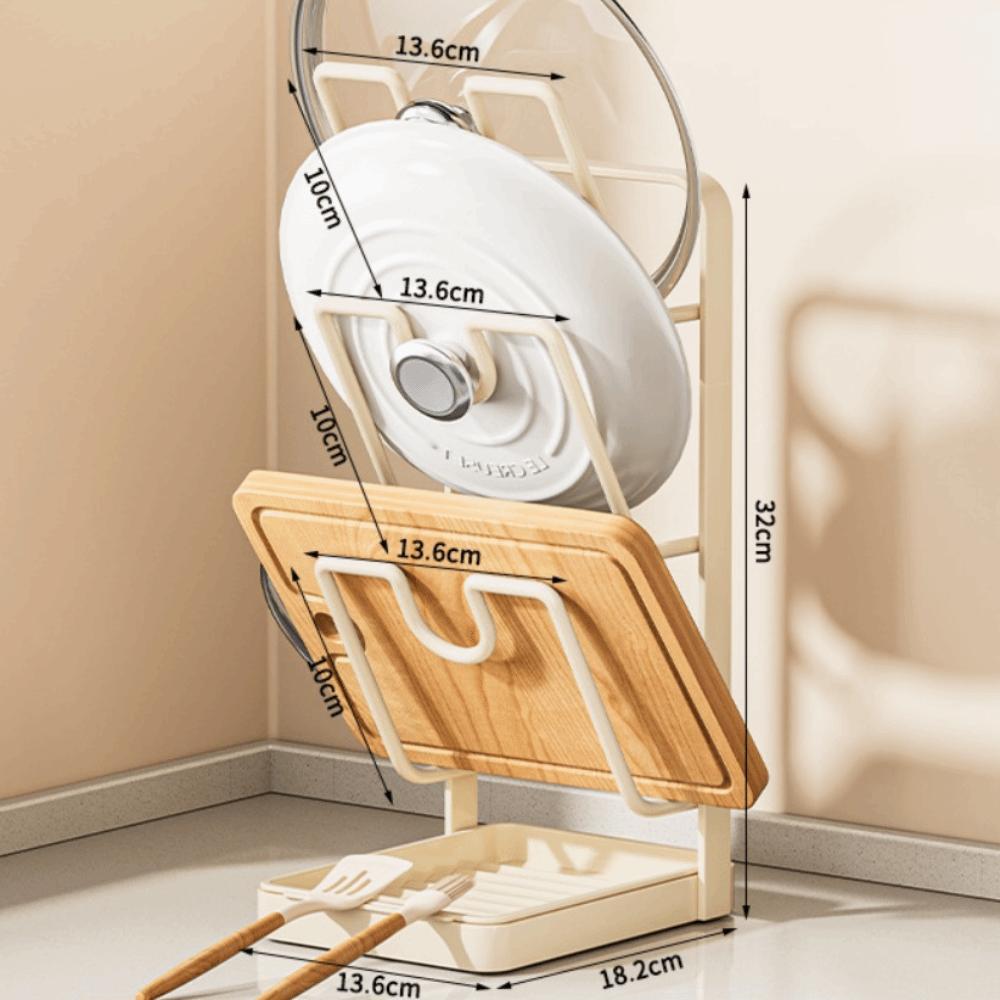 Multifunctional Kitchen Pot Lid Storage Rack with Removable Drip Tray Durable Kitchen Pot Lid Holder