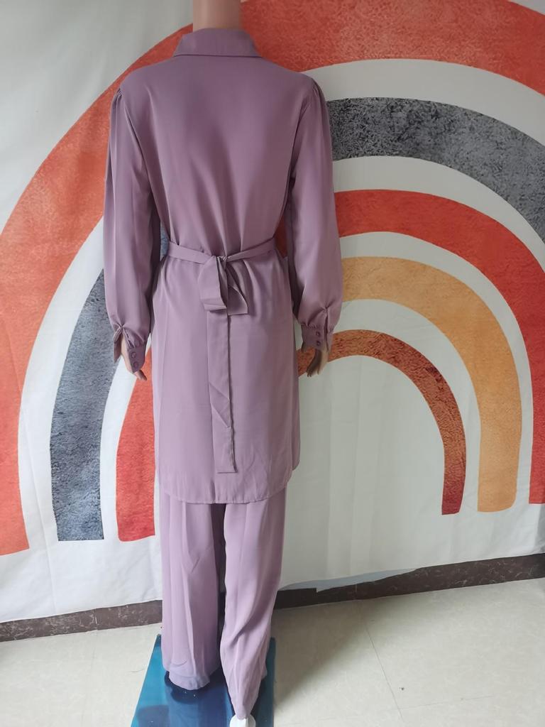 Elegant Middle Eastern Style Autumn/Winter 2024 Long-Sleeve Shirt and Trousers Set for Arab Muslim Women