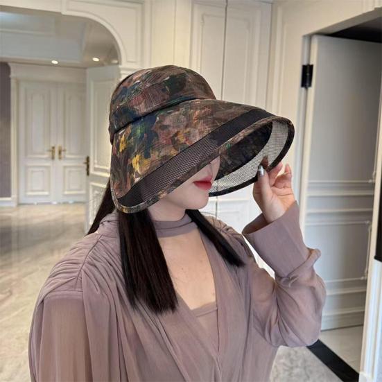 Cappello da Sole in Rete Traspirante con Parte Superiore Semi-vuota, Ampia Visiera, Protezione Completa del Viso, Cappello con Stampa Retro, Pieghevole, Portatile, Cappello Sportivo