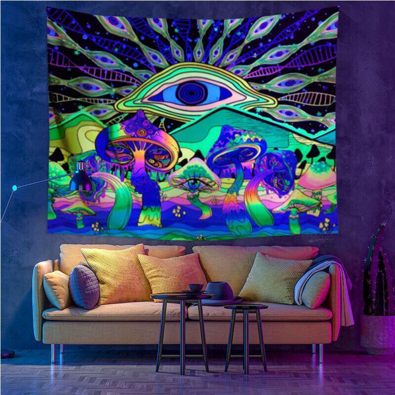 Halloween Skull Blacklight Tapestry Room Decor With Fluorescent Skeleton