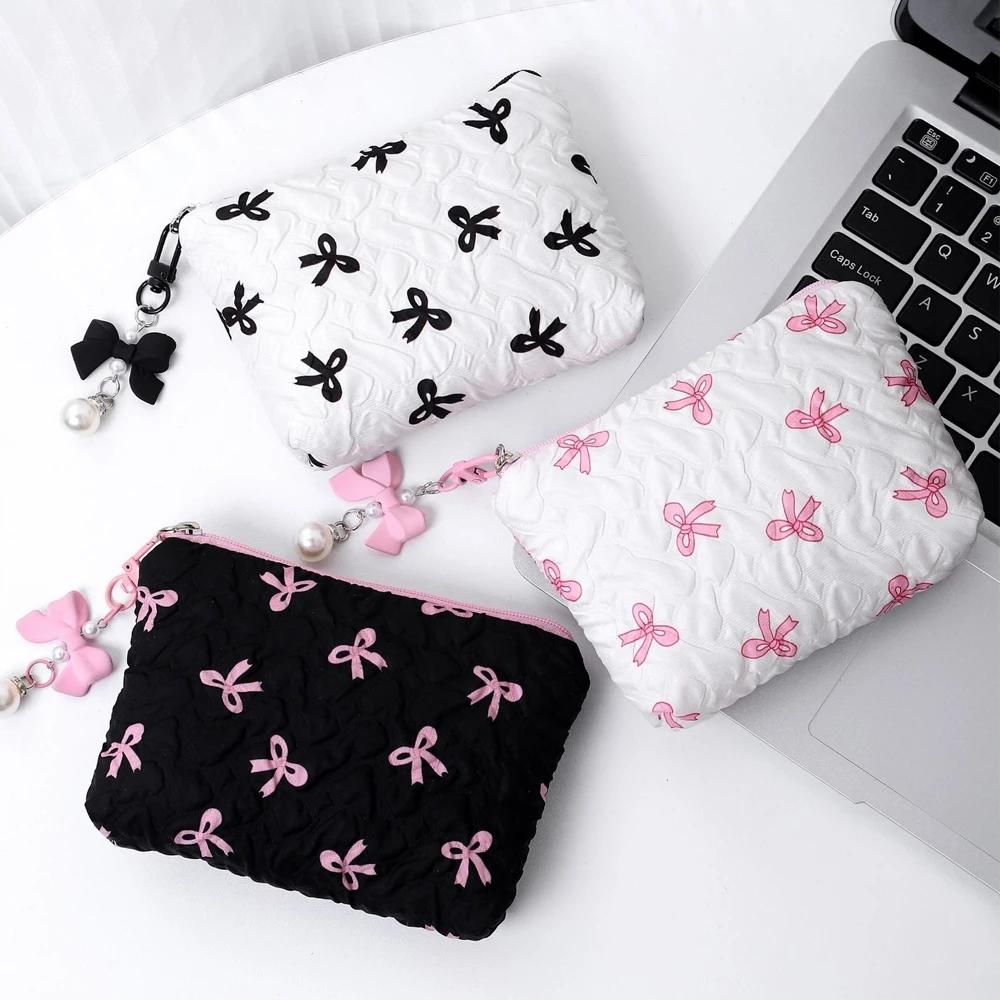 New Korean Style Fashion Simple Bow Wallet Cute Large Capacity Lipstick Storage Makeup Bag Coin Wallet Women Girl Birthday Gifts