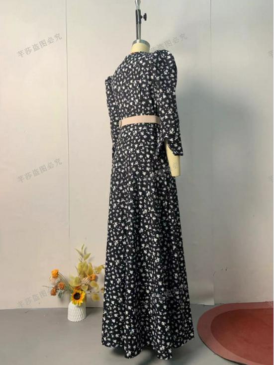 2024 Autumn Women's Korean Style Polka Dot Color Block Elegant Long Dress