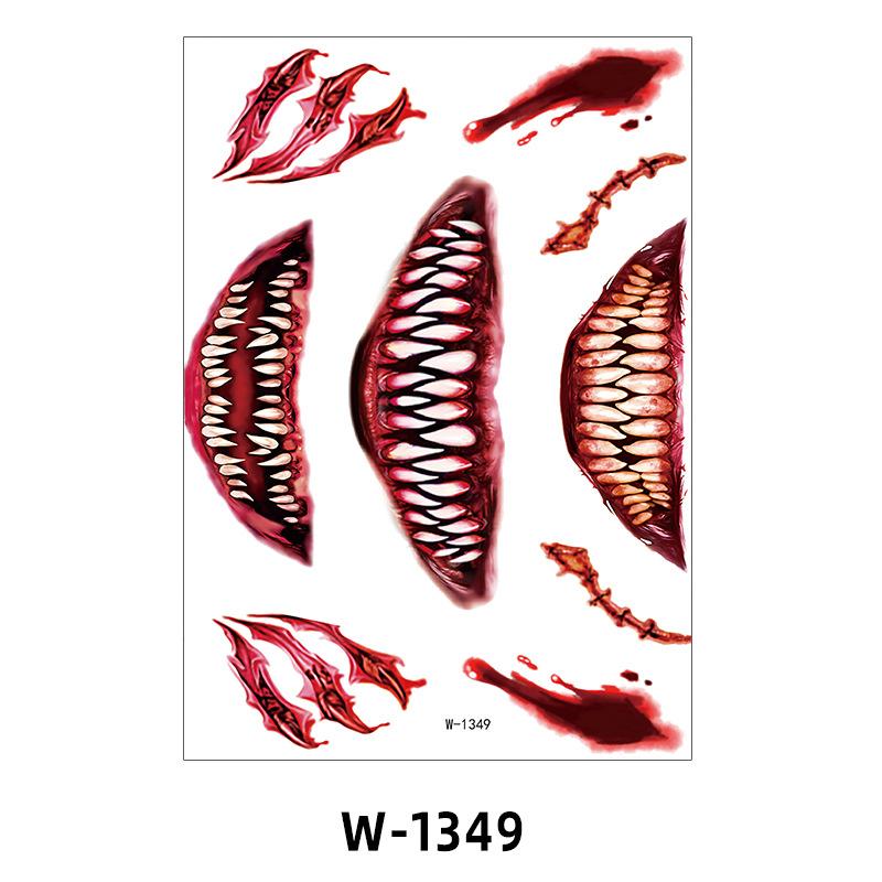 Halloween Tattoo Sticker Waterproof Simulation Scar Horror Half Arm Tattoo Flower Arm Tattoo Sticker