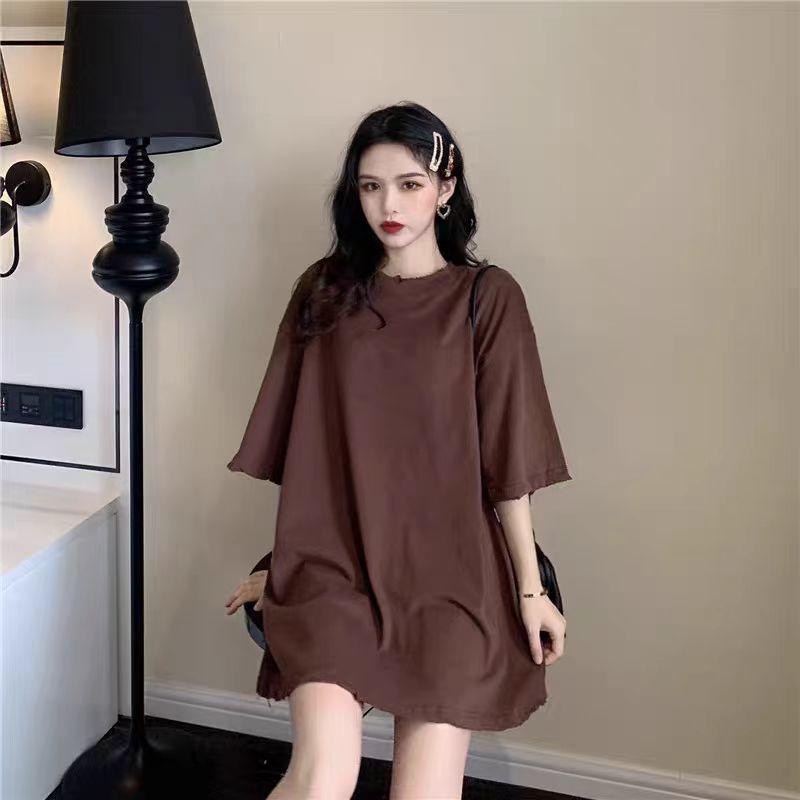 Summer New Solid Color Short-sleeved T-shirt Women Loose Slimming Niche Design Mid-length Top
