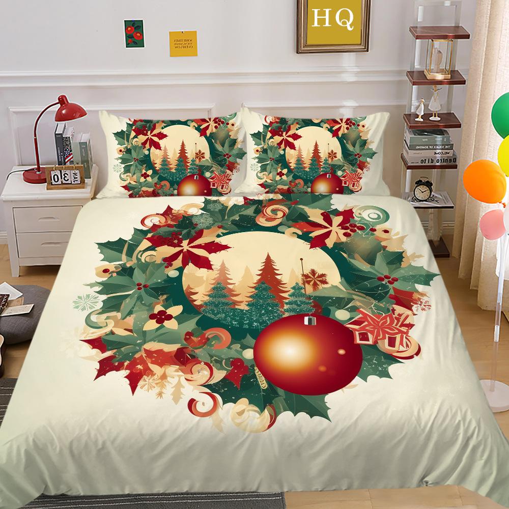 Świąteczny Nadruk Cyfrowy Druk 3D Poliestrowa Poszewka na Poduszkę Poszwa na Kołdrę Dostępny Zestaw Dwu- lub Trzyczęściowy