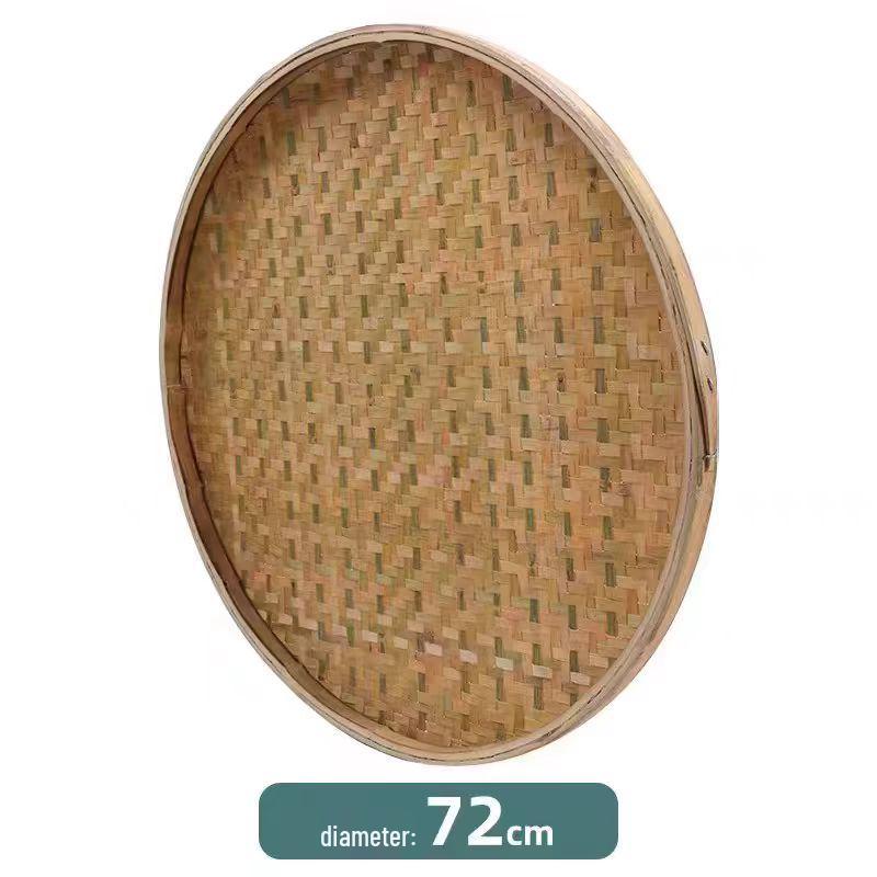 Round Bamboo Weaving Tray: Fine Mesh Sieve, Drying & Draining Basket, Decorative Sample Plate