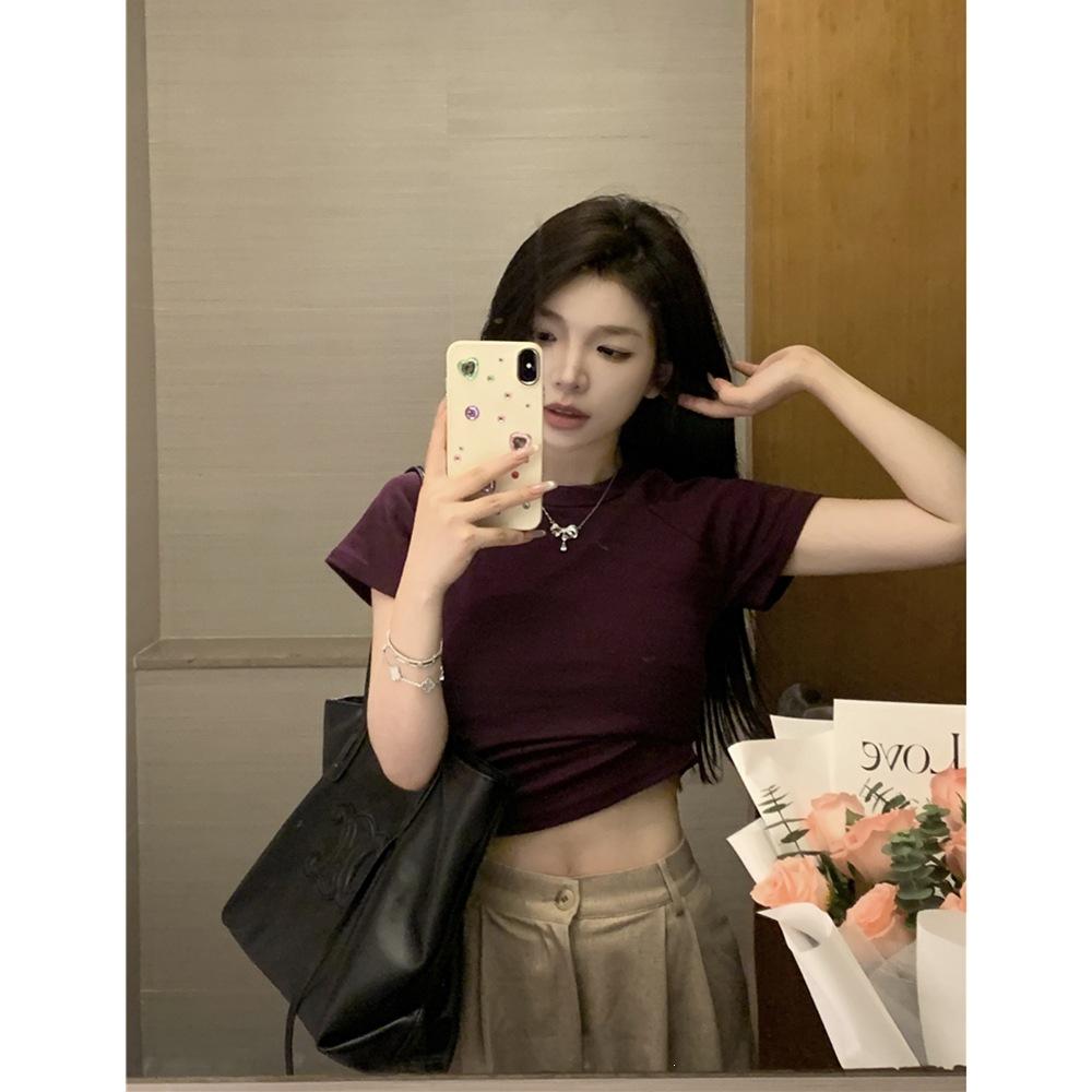 Special Spice Girl Short Sleeve T-Shirt Women's Summer New Waist Pinch Design Slim Short Crew Neck Niche Top