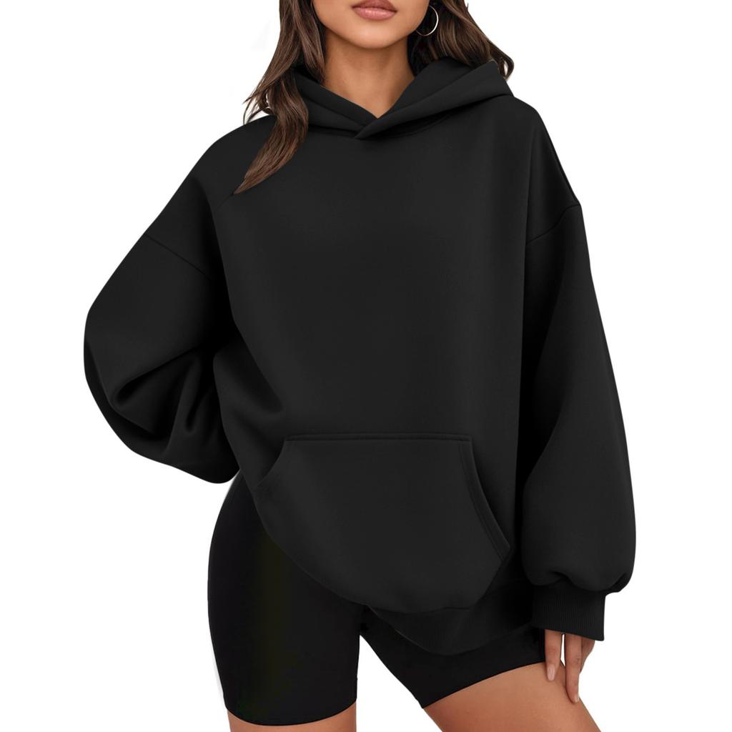 Women's  Fashion Zipper Hoodie Long Sleeve Hooded Pullover Sweatshirt Casual Solid Color Tops With Pockets