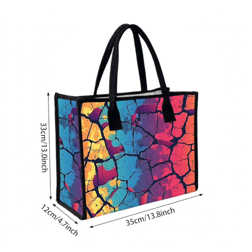 Colorful Cracked Pattern Tote Bag Large Capacity Handbag for Outdoor Shopping Travel