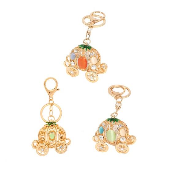 Pumpkin Carriage Keychain Fairy Tale Pumpkin Coaches Key Ring with Rhinestones Enamel Sparkling Car Accessory for Women Girls