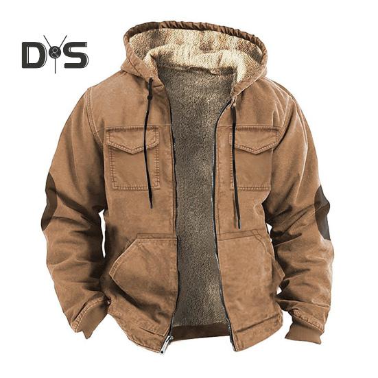 

Мужская термокуртка с капюшоном, затягивающимся шнурком, длинным рукавом, однотонная куртка с карманами, застежкой-молнией, плюшевой подкладкой, спортивное пальто XL хаки