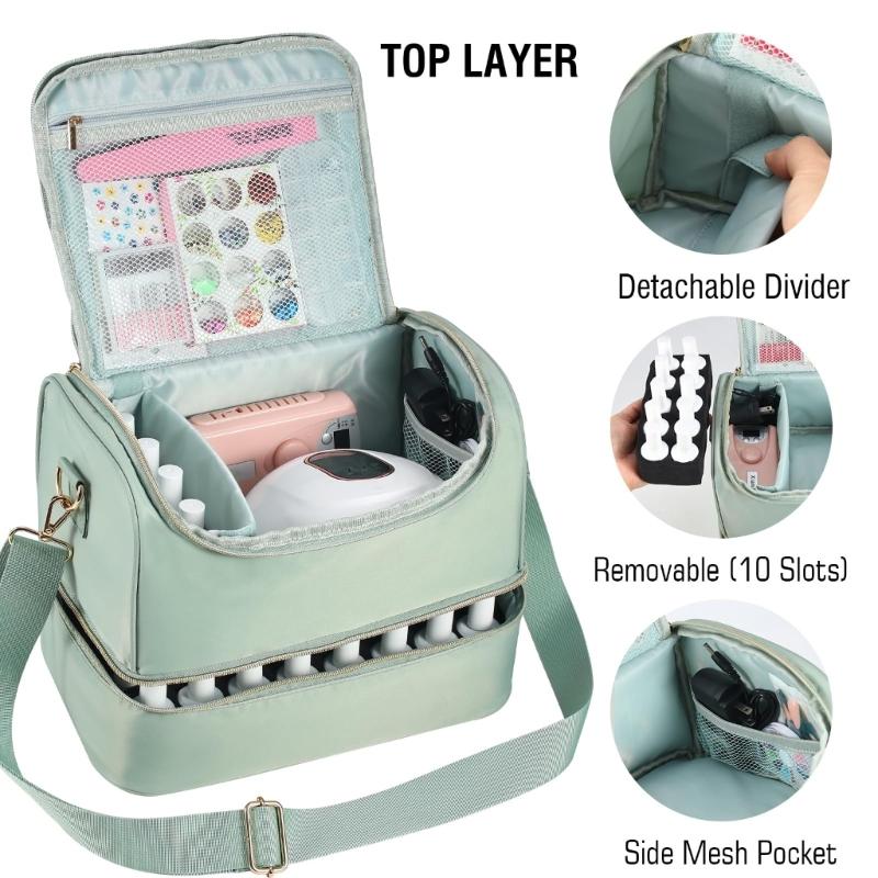 Portable Nail Varnish Organizers Bag Double Handles Adjustable Strap Waterproof Polyester Makeup Storage Case 30x22x25cm