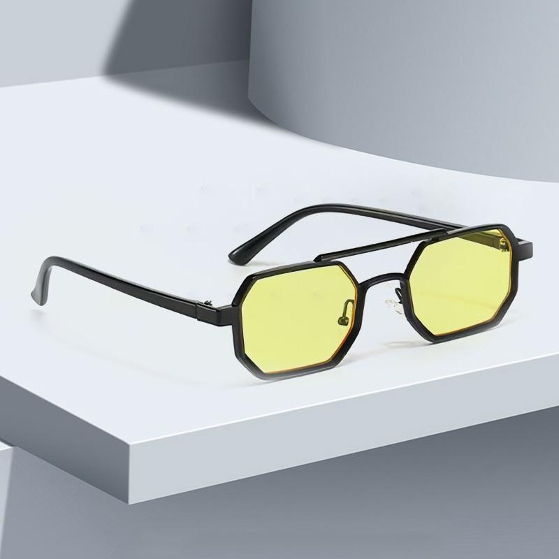 Vintage Sunglasses For Women Fashionable Octagonal Golden Frame Black Lens Glasses With Slender Metal Strip Glasses Women
