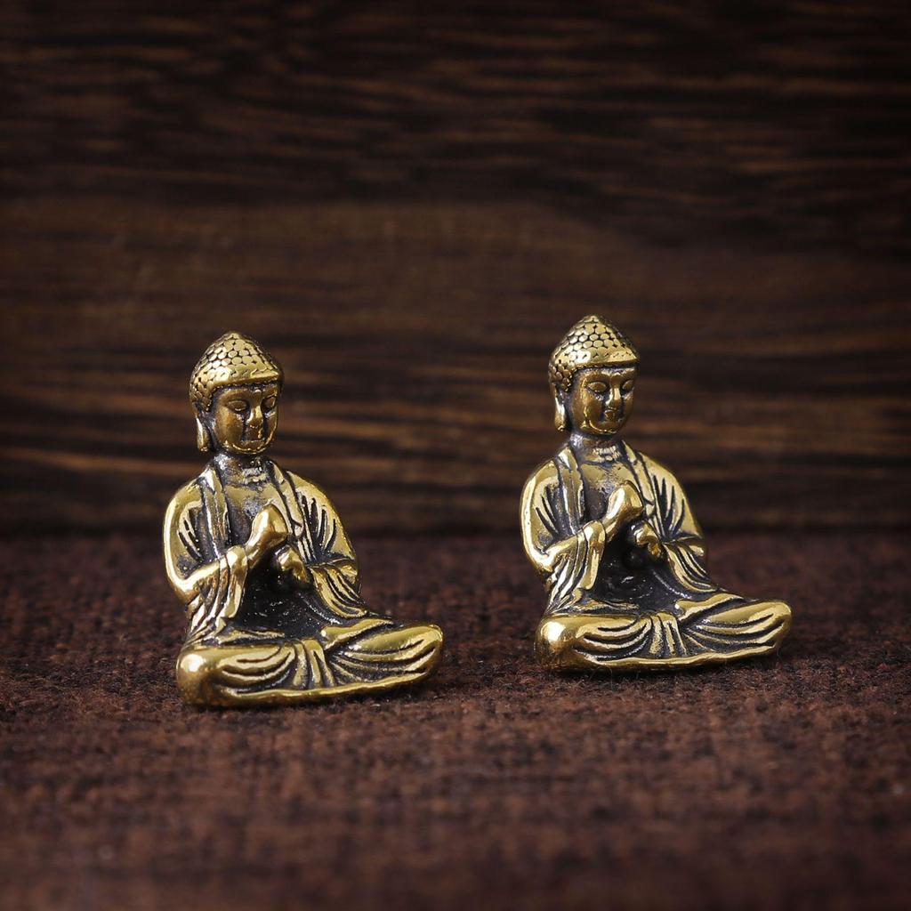 Mini Antique Style Shakyamuni Buddha Brass Statue - Small, Portable Desktop Ornament