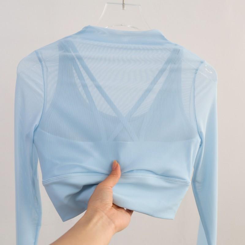 Womens 2 Piece Running Set Quick Dry Sports Bra Sheer Top Slim Fit Skirt Gym Fitness