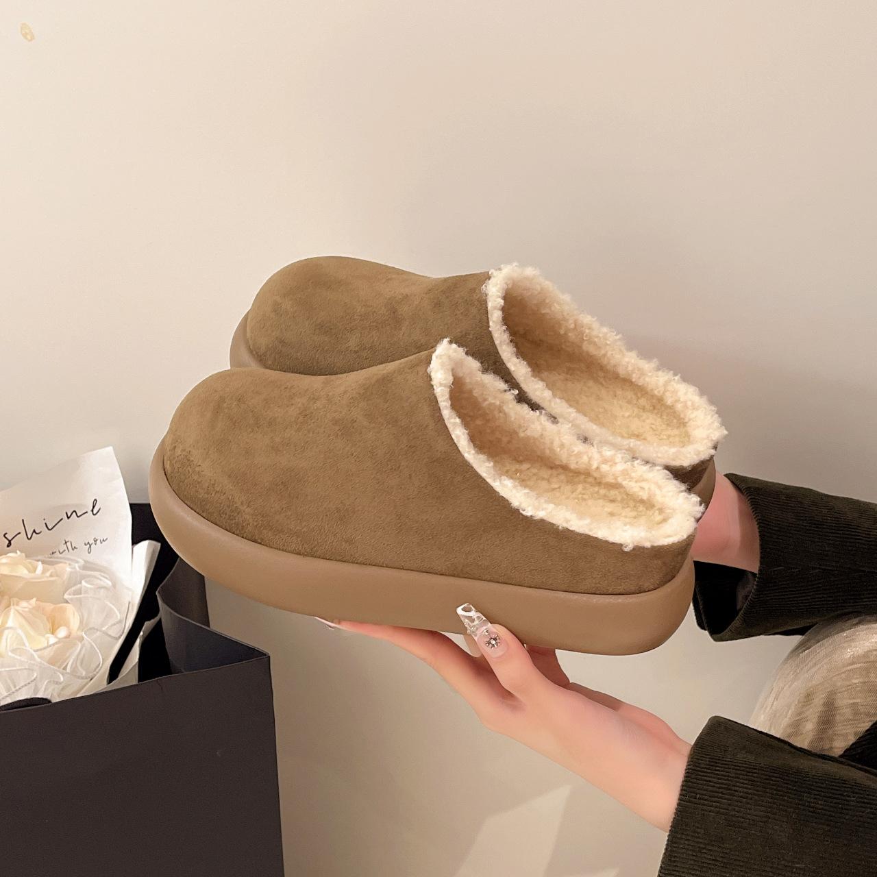 

Thick-bottomed piled small potatoes with one pedal, baotou fluffy cotton slippers, women s winter wear new semi-drag 40 хаки