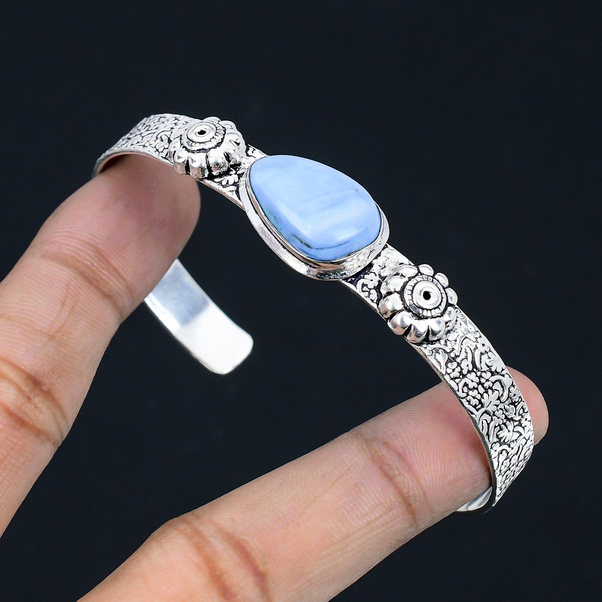 

Natural Owyhee Blue Opal Gemstone 925 Silver Bangle Adjustable For Girls Adjustable