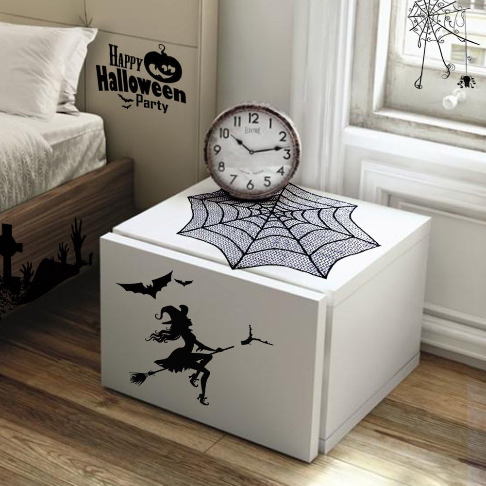 AerWo Halloween Tablecloth Lace Spiderweb Table Cloth, 30-Inch Centerpiece Round Table Topper for Halloween Decorations Festive Party Supplies