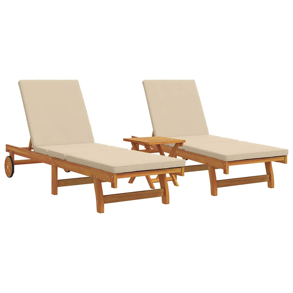 2 Person Sun Lounger (3 Pcs) Brown Solid Acacia Wood