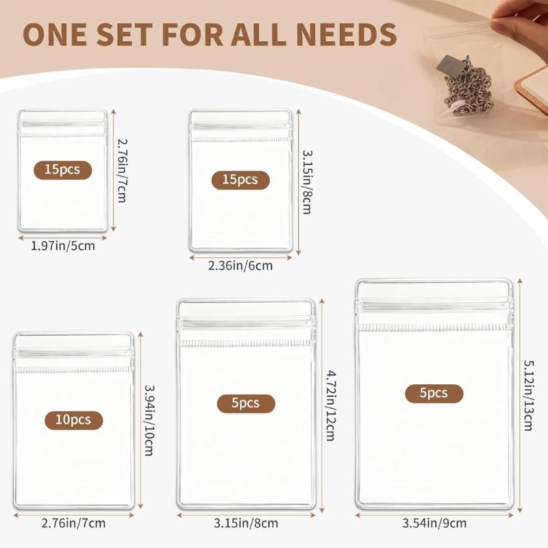 50pcs Clear Jewelry Storage Bags Reusable Zippers Closure Multifunctional PVC Pouch for Gift Packaging Travel Organizers