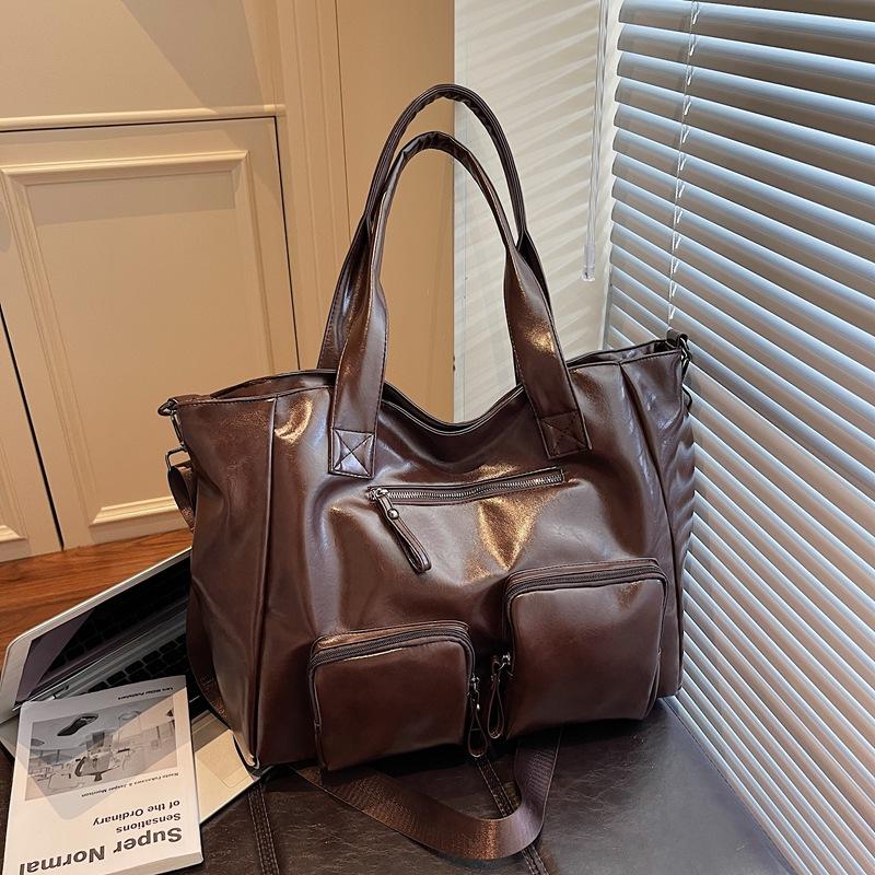 Vintage Washed PU Leather Women's Tote Shoulder Bag Large Capacity Crossbody Bag for Casual Office Use Travel Handbags Pocket