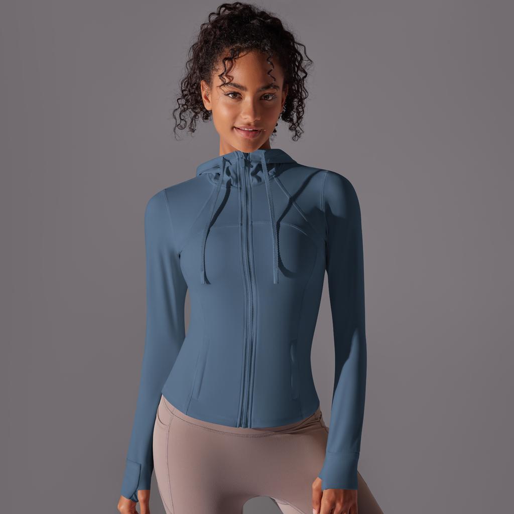 Nessaj Zipper Yoga Shirts With Thumb Hole Women High Elastic Sports Shirts Solid Colour Fitness Long Sleeve Tops