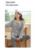 Women's Long-Sleeve, Long-Pant Pajama Onesie with Built-in Bra Pad, Round Neck, Wearable Outdoors, Cute for Home or Casual Wear