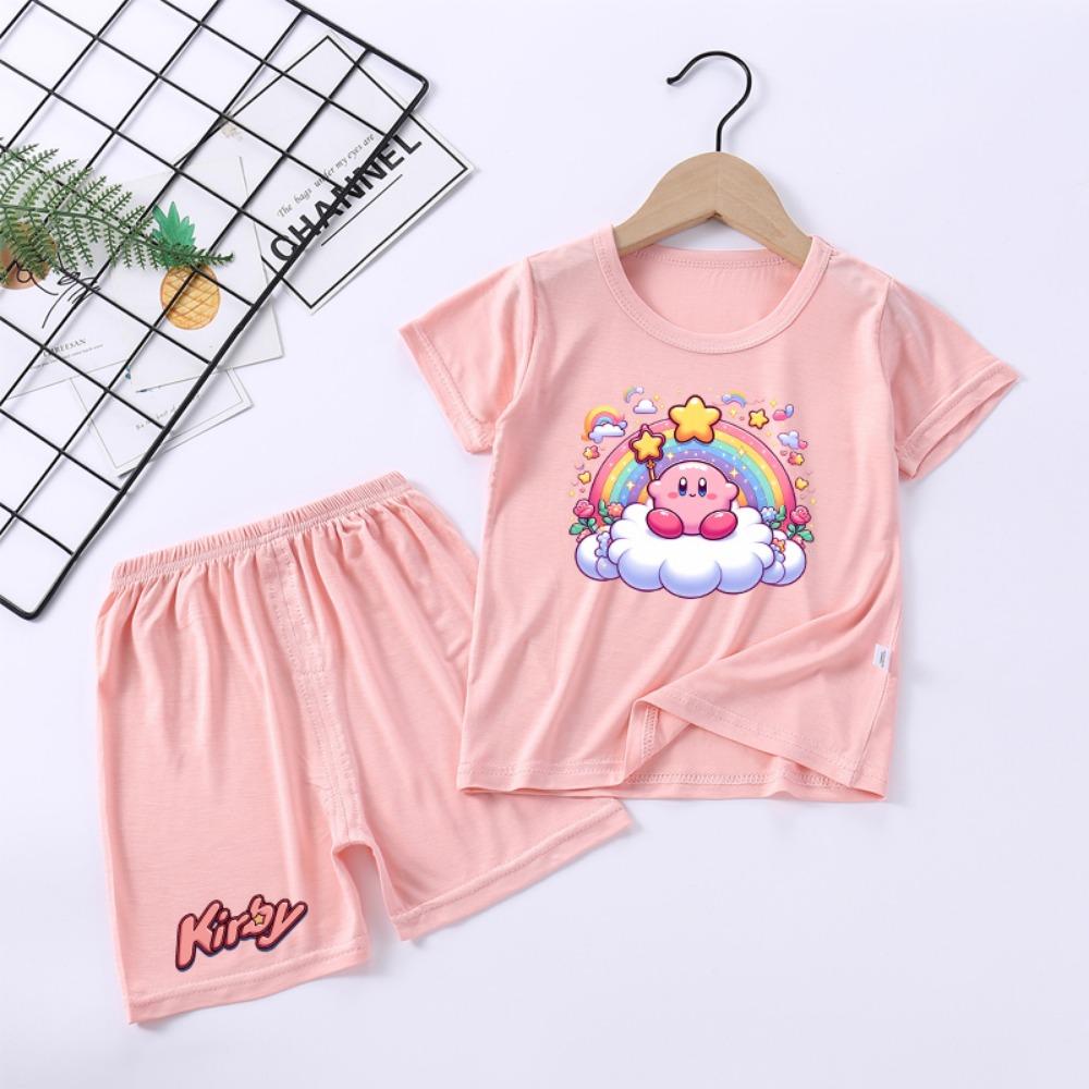 New Kirbys Children Short Pyjama Set Game Character Print Two Piece Suit Girls Summer Casual Homewear Kawaii Kids Clothing Gifts