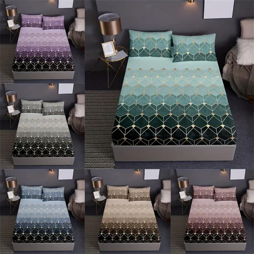 3-Piece 3D Geometric Gradient Fitted Sheet Set - Soft Microfiber, Elasticized Corners, Breathable, Hypoallergenic, Easy Care