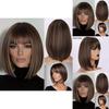 Short Brown Wig With Bangs For Women Hightemperature Fiber For Stylish Looks