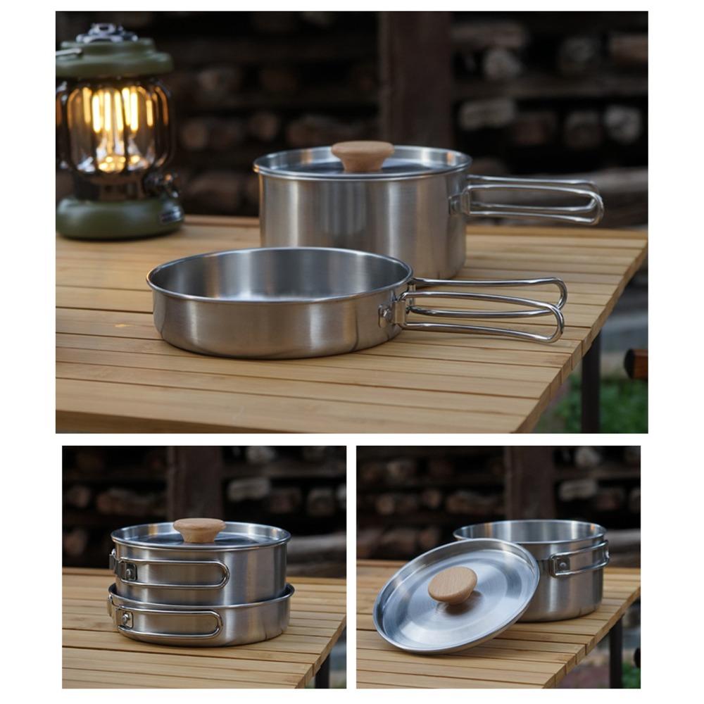 Stainless Steel Pot and Pan Set Non Stick Mess Kit Durable Camping Pots and Pans Set  Hiking