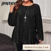 QICED Women's Fashion Casual Solid Color Print O-Neck Long Sleeve  Blouses & Shirts