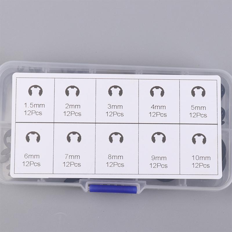 120ks Sada černých nerezových pojistných kroužků Snap Ring E-Clip Podložka Sortiment Pro upevnění hřídele M1.5-M10