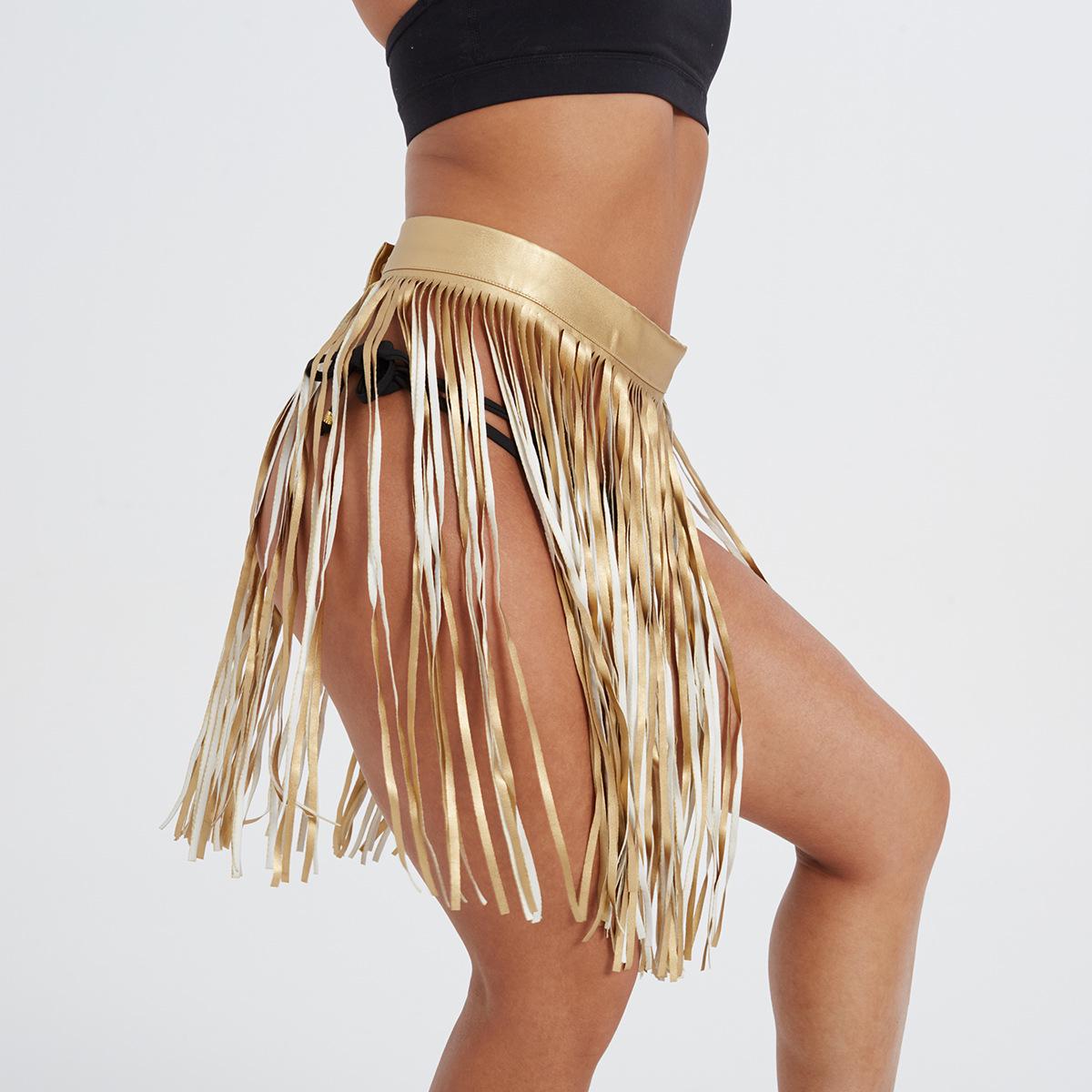 

Женская юбка для танцев из искусственной кожи с кисточками в европейском и американском стиле - сексуальная, модная юбка для ночного клуба золотой