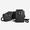 Gothic Style Textured Black Shoulder & Crossbody Bag with Rivets for Women