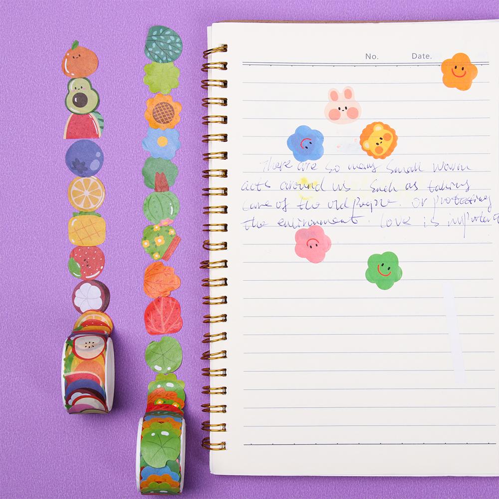 100 Pcs/pack Kawaii Fruit Animals Dot Washi Stickers Tearable Sticky Paper Notebook Decorative Stickers