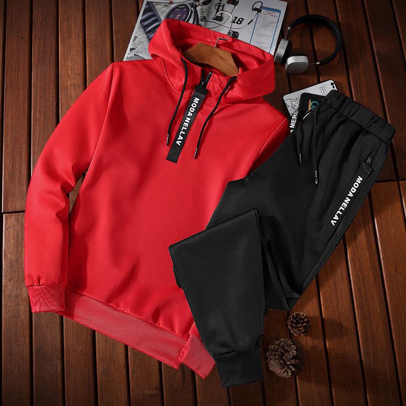 Men's Tracksuit Zipper Collar Hooded Sweatshirts 2 Pcs Set Casual Jogging Outfits Daily Mens Clothing
