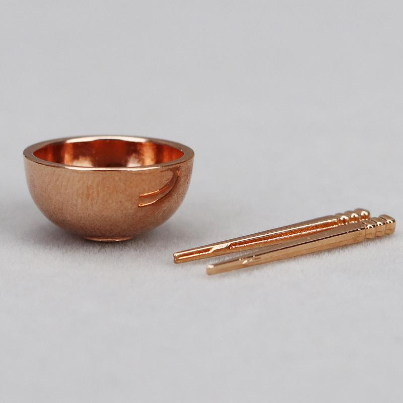 1Set Dollhouse Miniature Accessories Mini Metal Bowl Chopsticks Set Simulation Kitchen Tableware Model Toys