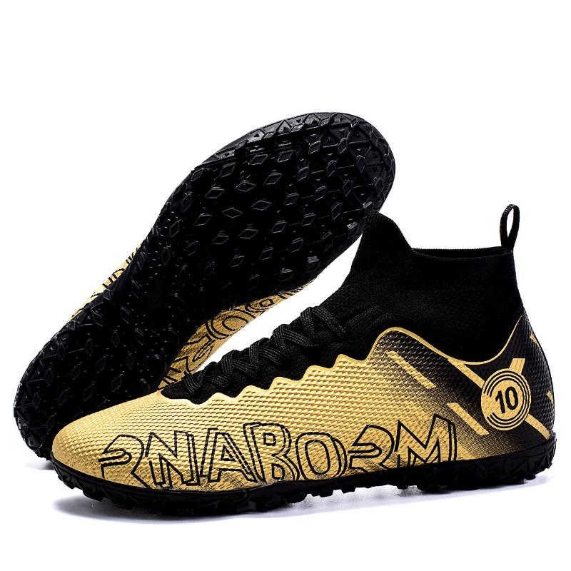 

Футбольные бутсы мужские/женские резиновые с мягкой подошвой с короткими гвоздями для искусственного газона для подростков и детей 45 золотой