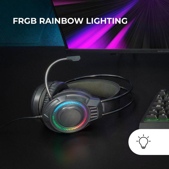 Casque Gaming - Mars Gaming - MH124 - Éclairage FRGB Rainbow - Micro Flexible - Stéréo