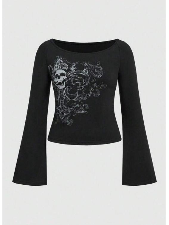 2026 Autumn/Winter Retro Street Style Y2K Printed Slim Fit Women's Tops