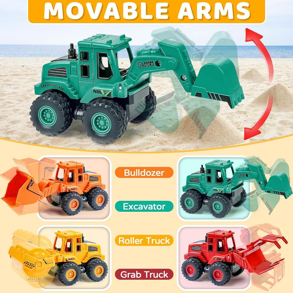 Construction Toys for Boys Kids Friction Powered Construction Truck Toys Car Vehicles Beach Sand Toys Excavator Gift for Girls