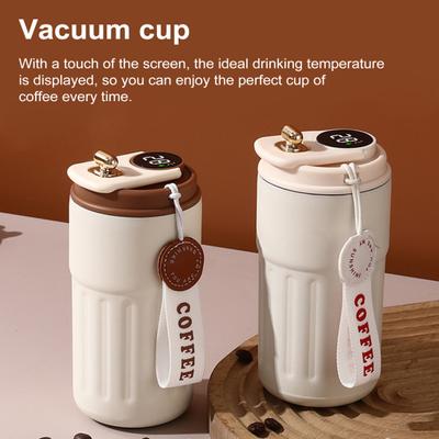 Kaffe Termosmugg med Temperaturvisning 450ml Läcksäkert Lock Rostfritt Stål Återanvändbar Kaffekopp Varm Kall Vakuummugg för Kaffeälskare