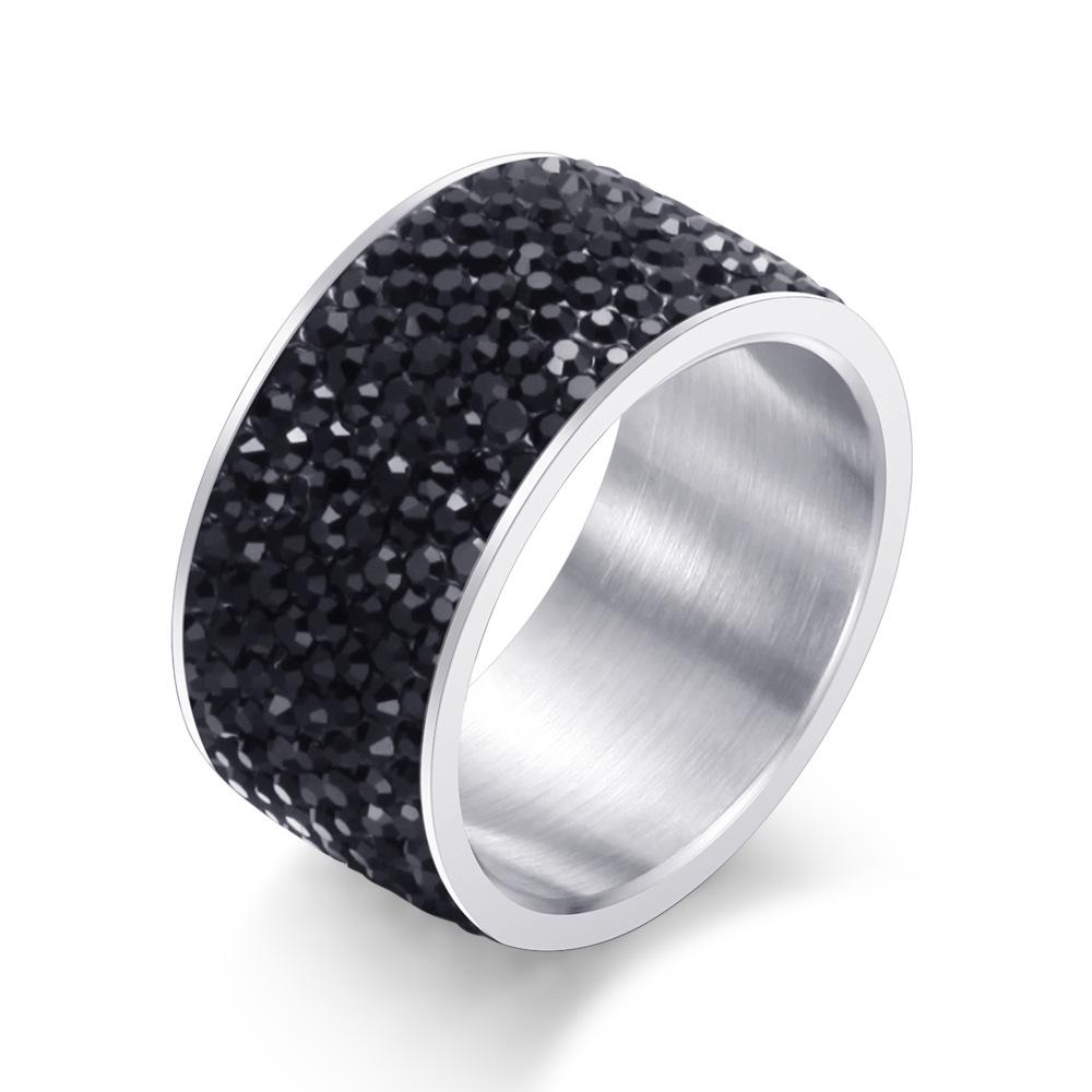 12MM Men's Titanium Steel Fashion Ring with Embedded Diamonds - Versatile Design, 8 Rows of Diamonds