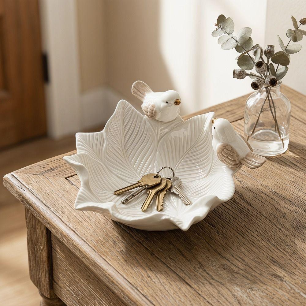 Bird Design Flower Storage Dish Multipurpose Ceramic Jewelry Holder Case Ornaments Table Decoration Bowl Dim Sum Tray Tea Table