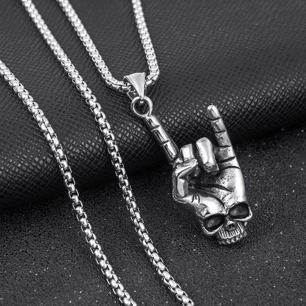 Necklace Hip Hop Gesture Cross Pearl Chain Retro Pendant