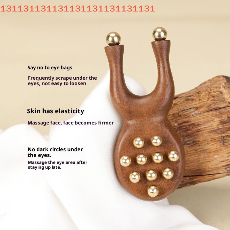 12 Copper Beads Guasha Face Massager Tool Sandalwood Handle Fascia Lifting Face Manual Massager Anti Static Frog Shape Handheld