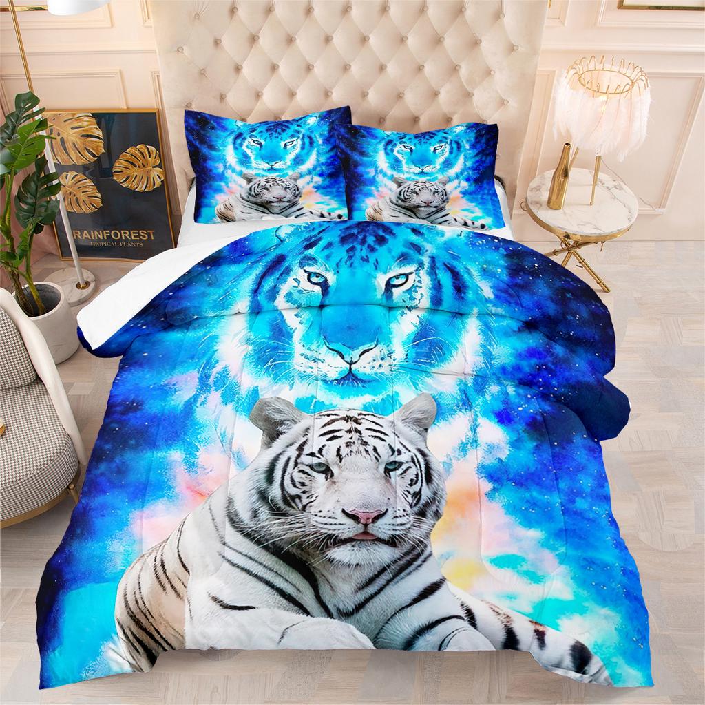 3d Digital Printing Thickened Feather Silk Cotton Quilt Animal Tiger Fat Quilt Printing Three-piece Quilt Cover Set