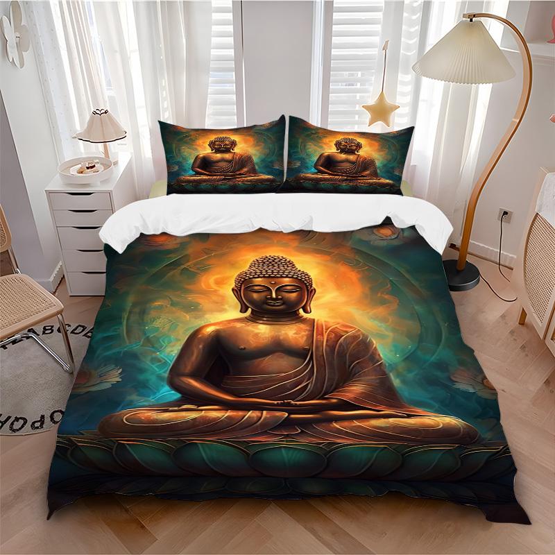 

3pcs Buddha Lotus Soft Comfortable Bedding set, For Bedroom, Guest Room And Dorm, All - Season Use, High-Definition Printing139 135x200cm